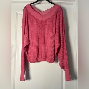 We The Free Vibrant Pink V-Neck Sweater